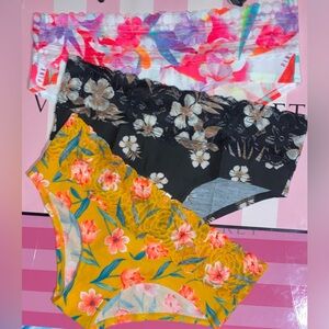 3 Victoria’s Secret Pink Panties bundle cotton PINK lace hipster neon floral